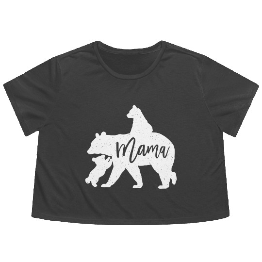 Mama Bear 2 Baby Bear Cubs Playing Riding on Back Flowy Cropped Tees