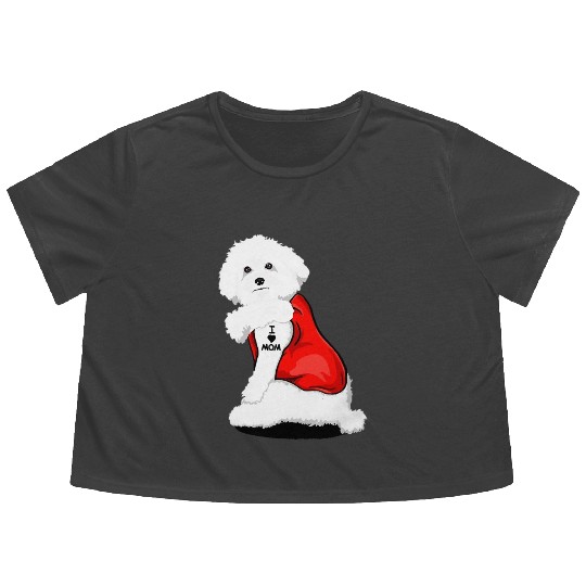 Bichon frise I Love Mom Tattoo Flowy Cropped Tees