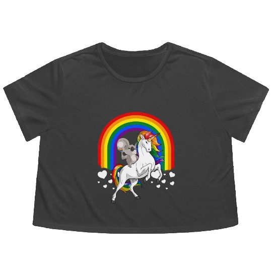 LGBT Koala Bear Riding Unicorn Gay Pride Rainbow Flowy Cropped Tees