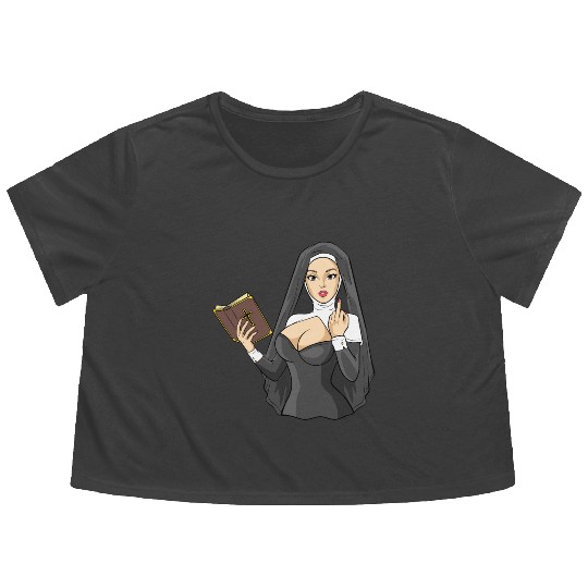 Sexy nun techno middle finger stinky finger sin Flowy Cropped Tees