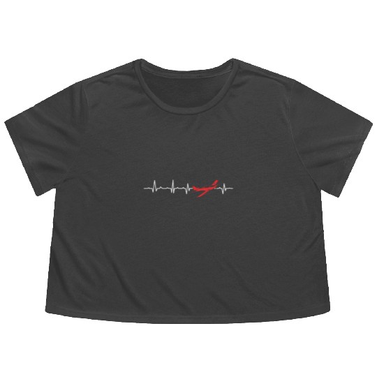Pilot Heartbeat Aviator Flight Engineers Airplane Flowy Cropped Tees