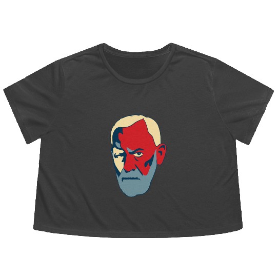 Sigmund Freud Portrait - Red and Blue Flowy Cropped Tees