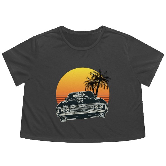 Muscle Car Sunset Flowy Cropped Tees