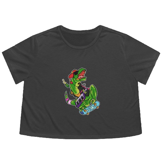 T-Rex Skateboard Cool Dinosaur Fan Gift Flowy Cropped Tees