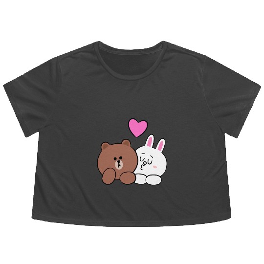 Cute Brown Bear Cony Bunny Rabbit Lean On Me I Lov Flowy Cropped Tees