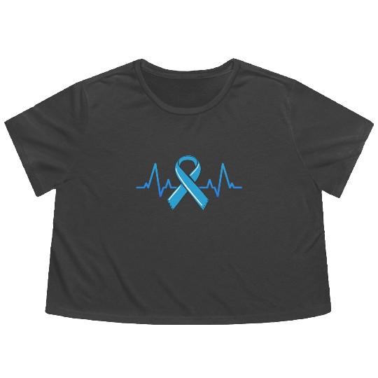 Prostate Cancer Fighter Heartbeat Flowy Cropped Tees Blue Ribbon