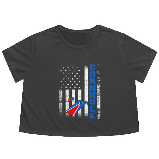 Cornhole Flag US American USA Player Game Bags Flowy Cropped Tees