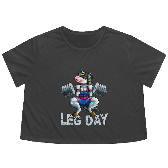 Leg Day Squat Unicorn Weight Lifter Barbell Gym Tr Flowy Cropped Tees