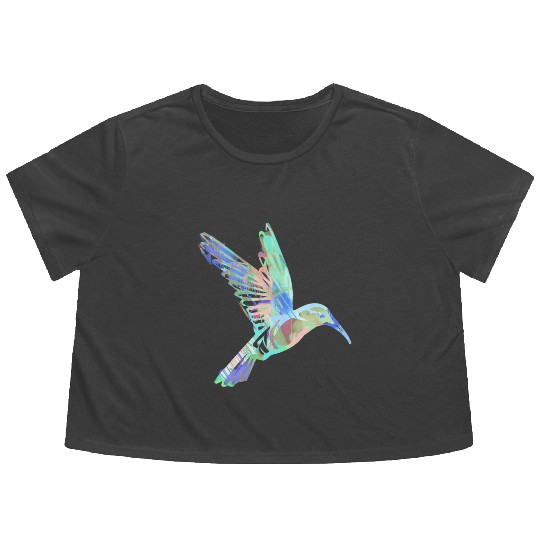 hummingbird, bird, aquarell, green, pastel, flying Flowy Cropped Tees