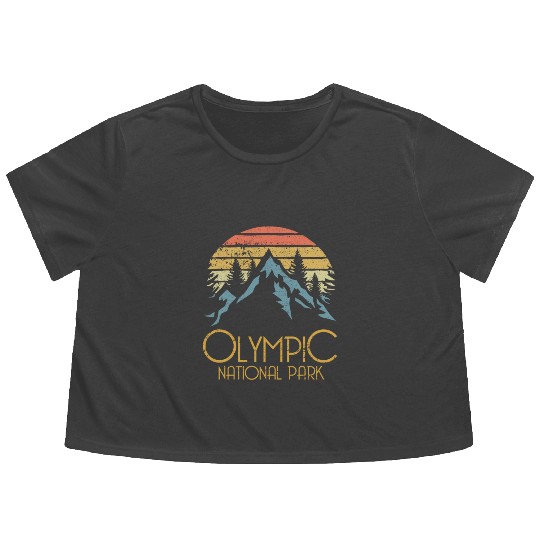 Retro Olympic National Park Washington Mountains S Flowy Cropped Tees