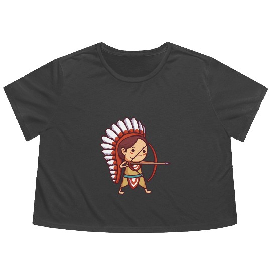 Native American Archer. Flowy Cropped Tees