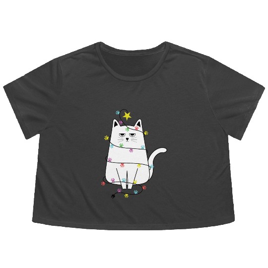 Grumpy Christmas Cat, Funny cat Women’s Christmas Flowy Cropped Tees