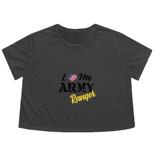 Proud US Army Ranger American Military Family Flag Flowy Cropped Tees