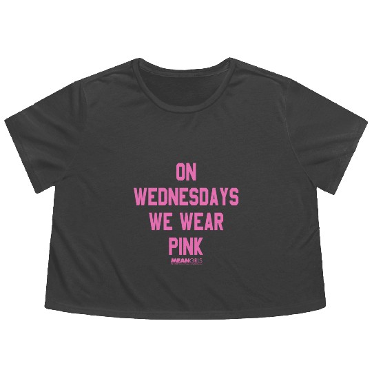 Mean Girls Pink On Wednesday Square Text Flowy Cropped Tees