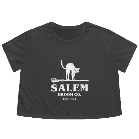 Salem Broom Co Company Halloween Black Cat Witch A Flowy Cropped Tees