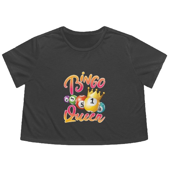 Bingo Queen Women Crown Bingo Balls Bingo Lover Flowy Cropped Tees