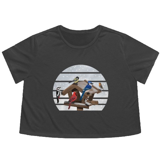 Birds Bird House Cardinal Blue Jay Robin Sparrow Flowy Cropped Tees