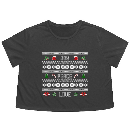 65 MCMLXV JOY PEACE LOVE CHRISTMAS SWEATER DESIGN Flowy Cropped Tees