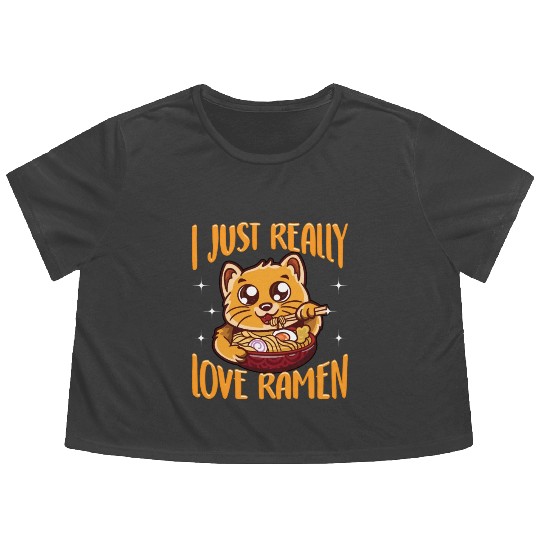 Cute & Funny I Just Really Love Ramen Anime Cat Flowy Cropped Tees