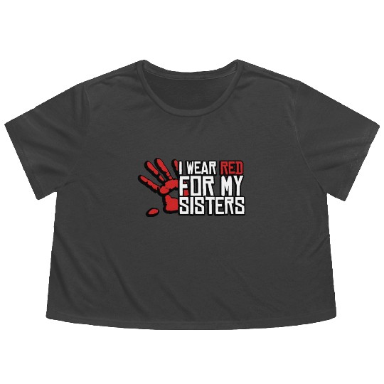 I Wear Red For My Sisters Native American MMIW Flowy Cropped Tees