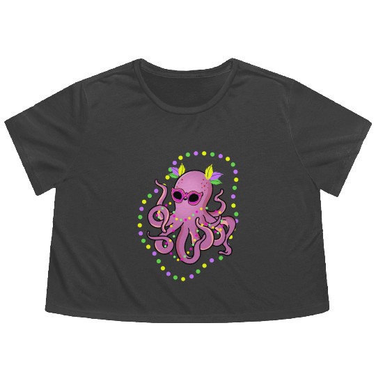Mardi Gras Octopus For Octopus Lover Flowy Cropped Tees