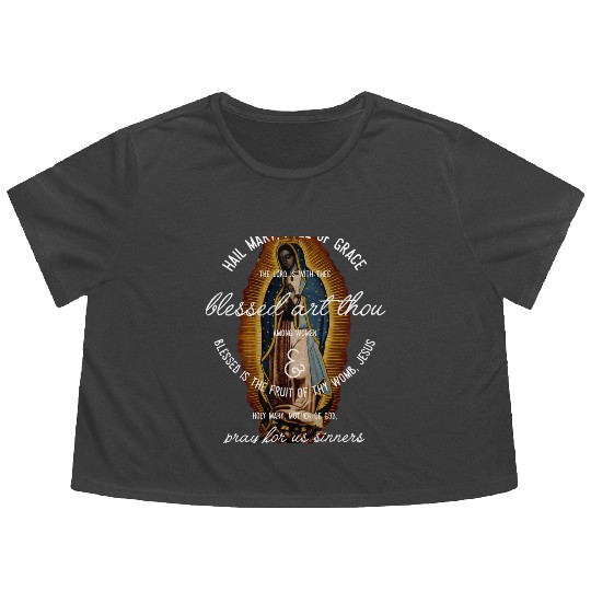 Our Lady of Guadalupe Hail Mary Prayer Catholic Gi Flowy Cropped Tees