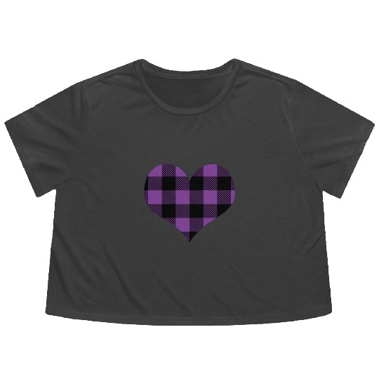 Buffalo Plaid Purple Heart Valentines Day Gift Flowy Cropped Tees