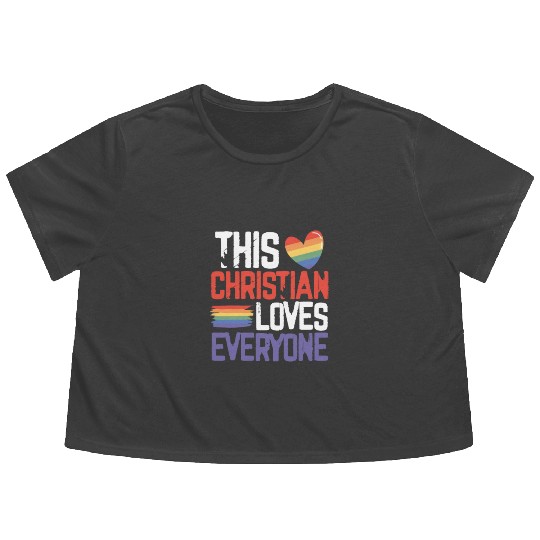 Gay Pride Ally This Christian Loves Everyone LGBT Flowy Cropped Tees