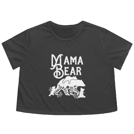 Mama Bear Mom Bear 3 cubs Momma Bear Momlife Flowy Cropped Tees
