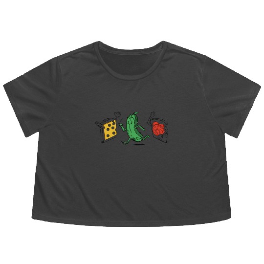 Baseball Pickle Runner Tomato Cheese Sandwich Joke Flowy Cropped Tees