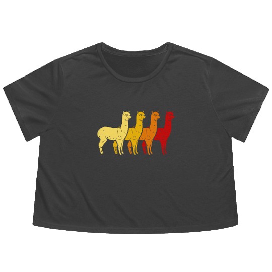 Retro Llama Alpaca Sunset Art Boy Girl Kids Animal Flowy Cropped Tees