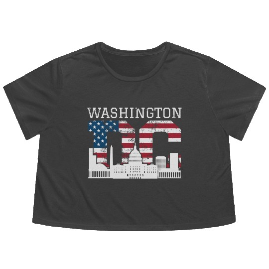 Washington Dc Capitol Hill Usa Flag Souvenir Gift Flowy Cropped Tees
