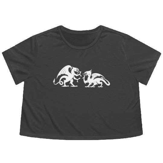 Dragons Fighting Fight Dragon Reptiles Monster Flowy Cropped Tees