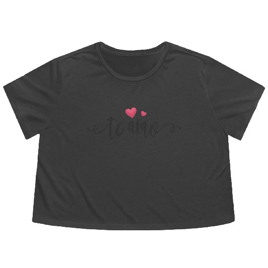 Te Amo Spanish I Love You Valentine Calligraphy Flowy Cropped Tees