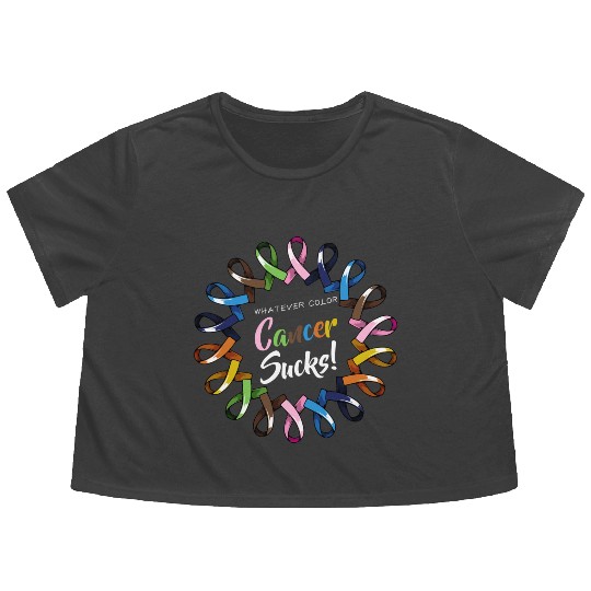 Whatever Color Cancer Sucks Ribbons Love Faith Sup Flowy Cropped Tees