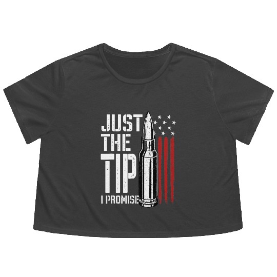 Just The Tip I Promise Bullet American Flag Flowy Cropped Tees