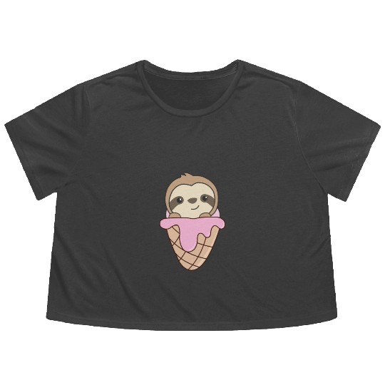 Sloth Pink Ice Cream Waffle Cute Animals For Kids Flowy Cropped Tees