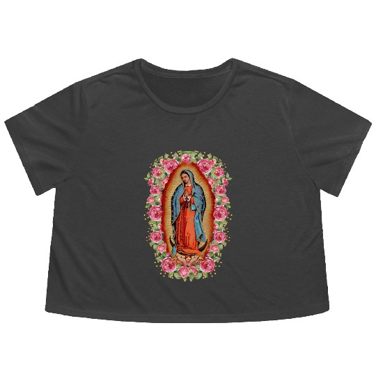 Our Lady Virgen De Guadalupe Virgin Mary Flowy Cropped Tees