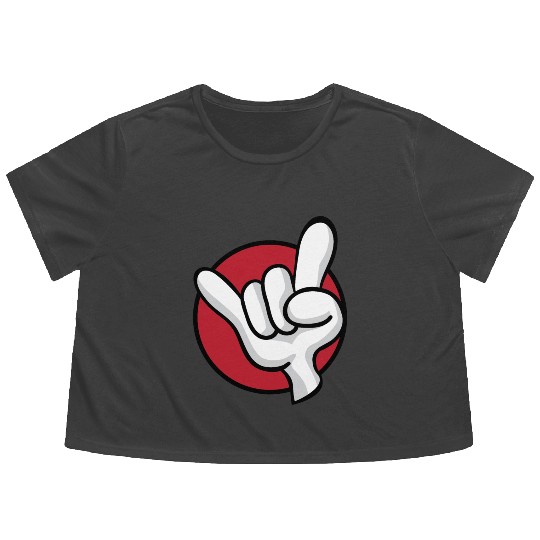 Rock On Heavy Metal Hard Rock Hand Sign Cartoon Flowy Cropped Tees