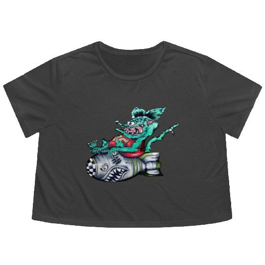 Rat driving a torpedo shark Flowy Cropped Tees
