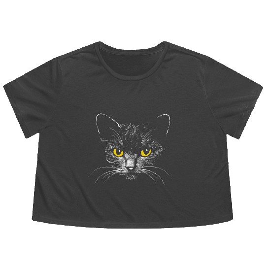 Black Cat Flowy Cropped Tees