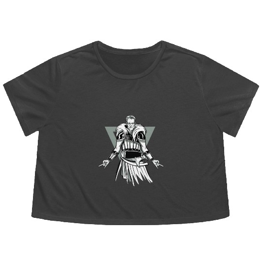 Viking Viking Head Odin Thor Axe Ragnar Fighter Flowy Cropped Tees