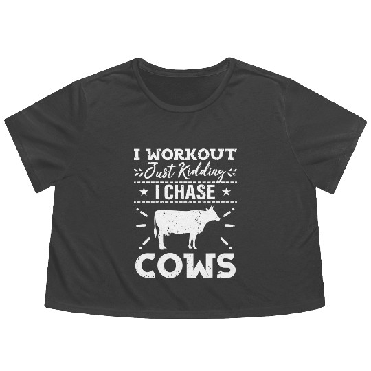 Funny Cow Farmer Quote With Humor For Farmer Flowy Cropped Tees