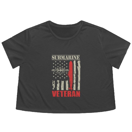 US Military Submarine Gift For A Veteran Flowy Cropped Tees