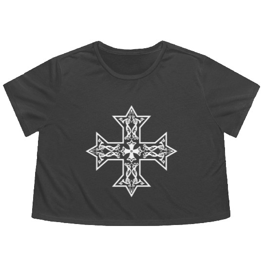 Coptic Orthodox Cross White Flowy Cropped Tees