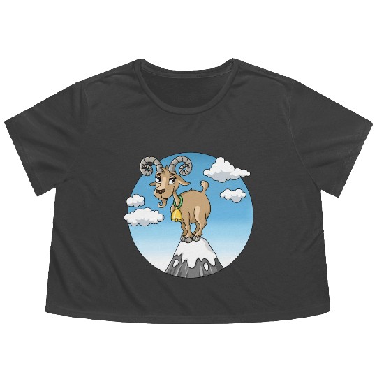 Mountain goat peaks with snow cartoon Flowy Cropped Tees
