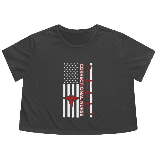 Correctional Nurse USA Flag Nursing RN Flowy Cropped Tees