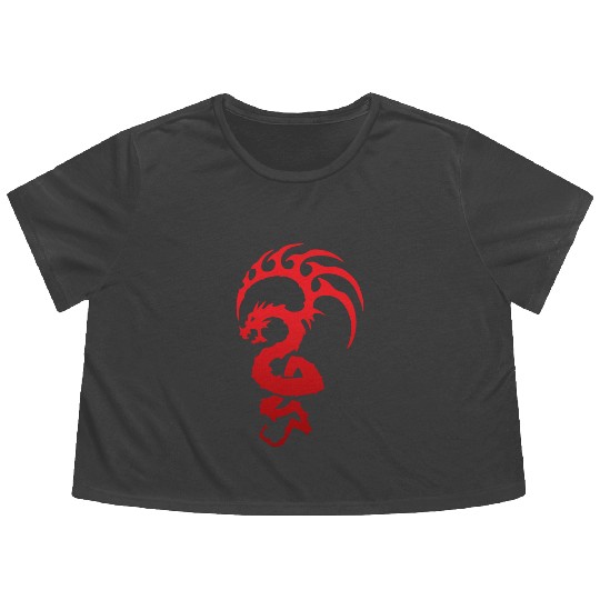 Japanese Red Dragon Geometric Design - Dragon Flowy Cropped Tees