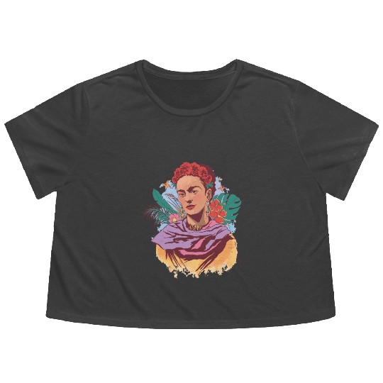 FRIDA KAHLO COLOR PORTRAIT Flowy Cropped Tees