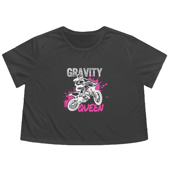 Gravity Queen, Dirt Bike Rider, Womens Flowy Cropped Tees,